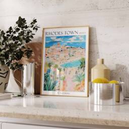 Rhodes Town Greece Art Print Colorful Travel Poster - thumbnail 3