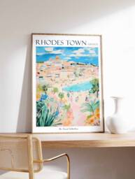 Rhodes Town Greece Art Print Colorful Travel Poster - thumbnail 1