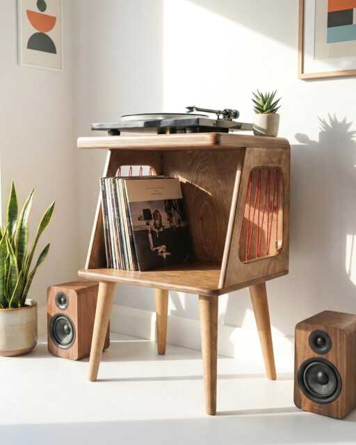 Handmade Birch Plywood Record Player Stand, Mid-Century Modern Vinyl Storage, Turntable Stand - image 1