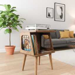 Handmade Birch Plywood Record Player Stand, Mid-Century Modern Vinyl Storage, Turntable Stand - thumbnail 4