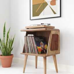 Handmade Birch Plywood Record Player Stand, Mid-Century Modern Vinyl Storage, Turntable Stand - thumbnail 2