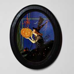 Halloween Black Oval Wooden Framed Picture, Celebrate 3 X 4 Gothic Print, Witchy Wall Hanging - thumbnail 1