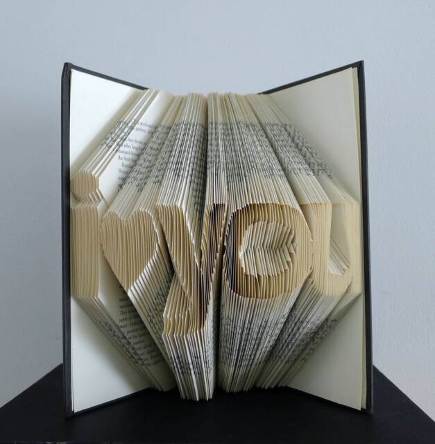 Unique Boyfriend/Girlfriend Gift - Paper Anniversary Folded Book Sculpture Wedding Present Altered Recycled - image 1
