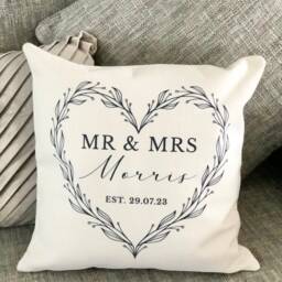 Personalised Mr & Mrs Cushion, Wedding, Anniversary - thumbnail 3