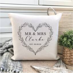 Personalised Mr & Mrs Cushion, Wedding, Anniversary - thumbnail 1