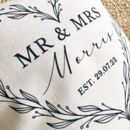 Personalised Mr & Mrs Cushion, Wedding, Anniversary - thumbnail 2