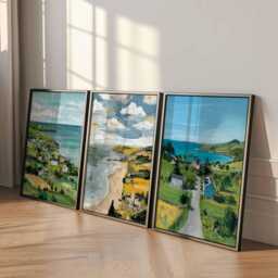 Set Of 3 Cornwall Posters, England Travel Prints, Wall Art Set, Coastal Landscape Seaside Decor Beach Poster Sets - thumbnail 2