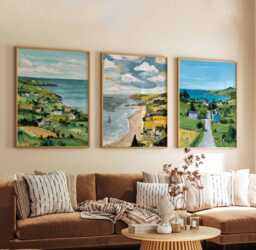 Set Of 3 Cornwall Posters, England Travel Prints, Wall Art Set, Coastal Landscape Seaside Decor Beach Poster Sets - thumbnail 1