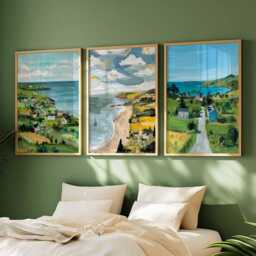 Set Of 3 Cornwall Posters, England Travel Prints, Wall Art Set, Coastal Landscape Seaside Decor Beach Poster Sets - thumbnail 3