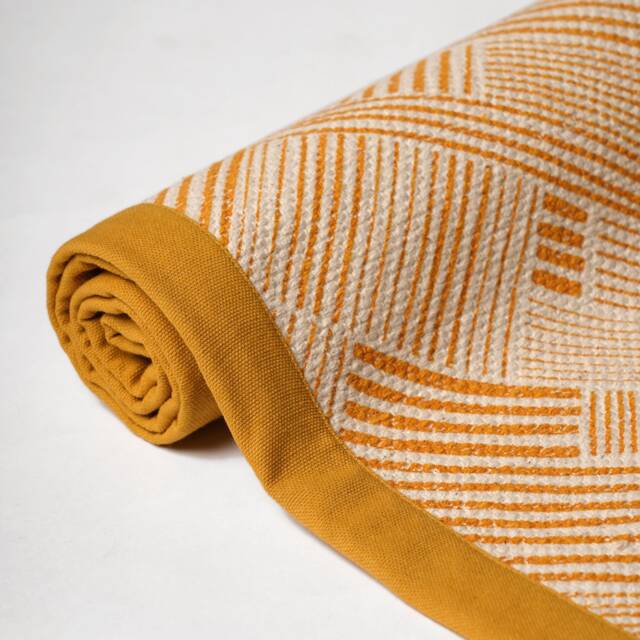 Mustard Yellow Cotton Rug, Stripe Print, Mid Century Modern, Sizes Available - image 1