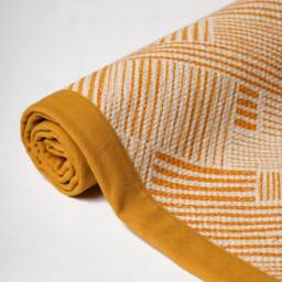 Mustard Yellow Cotton Rug, Stripe Print, Mid Century Modern, Sizes Available - thumbnail 1