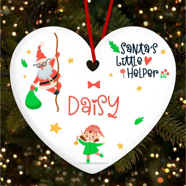 Girl Elf Stars Heart Bauble Personalised Christmas Tree Ornament Decoration
