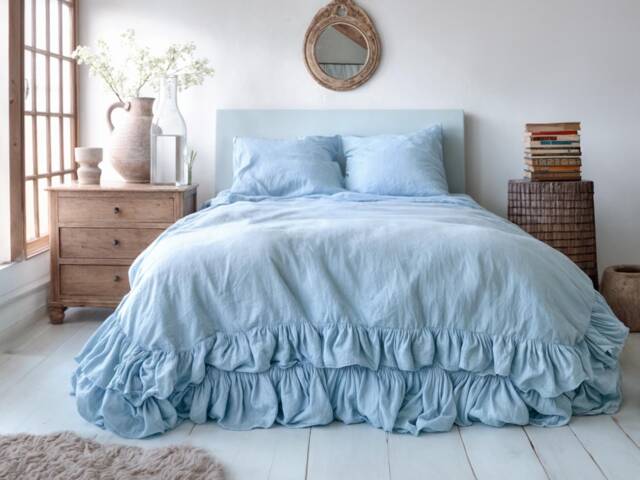 Ice Double Ruffles Soft Linen Bedding Set King Queen Duvet Cover 2 Pillowcases Two Comforter With Zipper - image 1