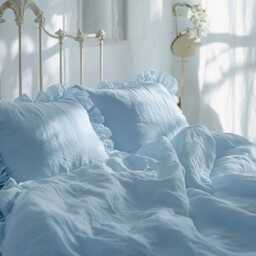 Ice Double Ruffles Soft Linen Bedding Set King Queen Duvet Cover 2 Pillowcases Two Comforter With Zipper - thumbnail 3