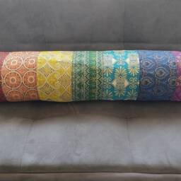 Handmade Rainbow Bolster Cover Metallic Accent Pillow Case - thumbnail 3