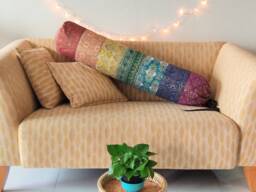 Handmade Rainbow Bolster Cover Metallic Accent Pillow Case