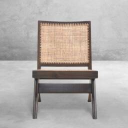 Handmade Pierre Jeanneret Inspired Armless Easy Chair With Reclaimed Teakwood & Rattan Caning - thumbnail 3