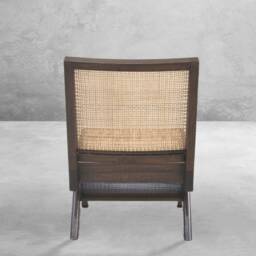 Handmade Pierre Jeanneret Inspired Armless Easy Chair With Reclaimed Teakwood & Rattan Caning - thumbnail 2