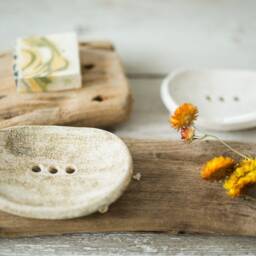Handmade Ceramic Soap Dish With Drain Rustic Pottery Tray - thumbnail 2