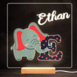 Animal Alphabet Letter E Colourful Square Personalised Gift Led Lamp Night Light - Bedroom