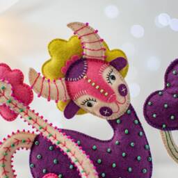 Textile Deer & Goat Sculpture Fairy Forest Scene Tabletop Art - thumbnail 3
