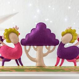 Textile Deer & Goat Sculpture Fairy Forest Scene Tabletop Art - thumbnail 4