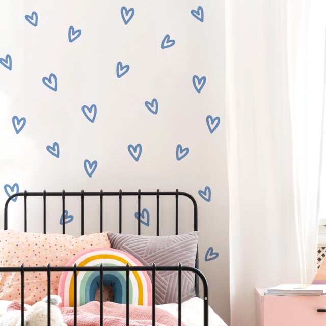 Hand Drawn Blue Heart Wall Stickers - Removable Fabric Nursery Decals - image 1