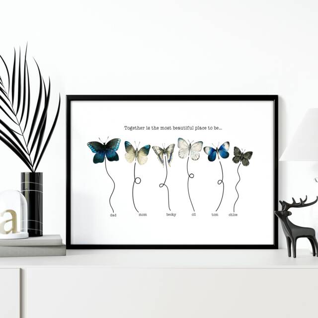 Butterflies Custom Family Tree Framed Wall Art, First Christmas in New Home Indoor Decor, Xmas Sentimental Gift For Mom From Daughter - image 1