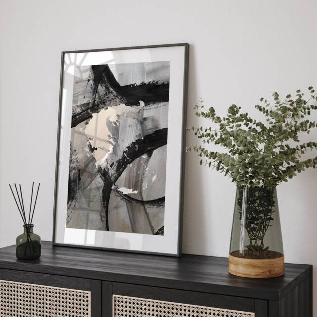 Greece Map - Black & Grey Abstract Painting Of Wall Art Print Traval Poster - image 1