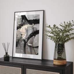 Greece Map - Black & Grey Abstract Painting Of Wall Art Print Traval Poster - thumbnail 1