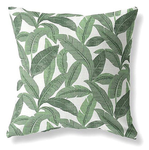Outdoor Pillows Or Indoor Custom Cover - Blue Teal Peacock Green Sage Palm Designer Modern Multiple Sizes 18 X 18, 16X16, 20X20 - image 1