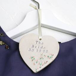 The Bride Floral Hanging Heart, Personalised Ceramic Hanign Decoration For Bride, Wedding Day Gifts Her - thumbnail 1
