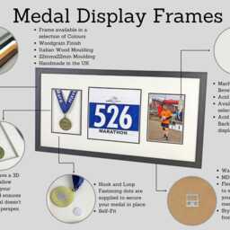 Marathon Medal Display Frame With Apertures For & Photo - Wooden 3D Shadow Box Acid-Free Mount London 2025 - thumbnail 3