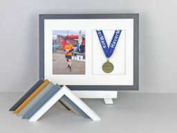 Marathon Medal Display Frame With Apertures For & Photo - Wooden 3D Shadow Box Acid-Free Mount London 2025 - thumbnail 1