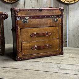 Leather Trunk Table Campaign Chest Storage Solution Bedroom Nightstand Side Furniture Living Room Decor Accent Coffee Bespoke - thumbnail 3