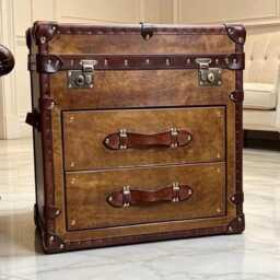 Leather Trunk Table Campaign Chest Storage Solution Bedroom Nightstand Side Furniture Living Room Decor Accent Coffee Bespoke - thumbnail 2