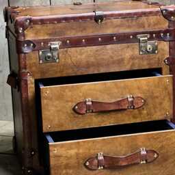Leather Trunk Table Campaign Chest Storage Solution Bedroom Nightstand Side Furniture Living Room Decor Accent Coffee Bespoke - thumbnail 4