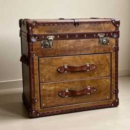 Leather Trunk Table Campaign Chest Storage Solution Bedroom Nightstand Side Furniture Living Room Decor Accent Coffee Bespoke - thumbnail 1