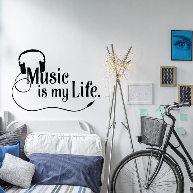 Music Is My Life Wall Decal Headphones Heartbeat Vinyl Sticker, Studio Decor #134 - image 1