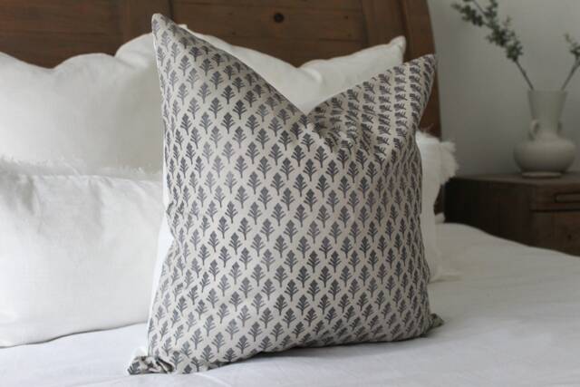 Beige Floral Cushion With Duck Feather Insert - Farmhouse Throw Pillow 45x45cm, Rustic Home Decor - image 1
