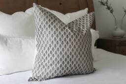 Beige Floral Cushion With Duck Feather Insert - Farmhouse Throw Pillow 45x45cm, Rustic Home Decor - thumbnail 1
