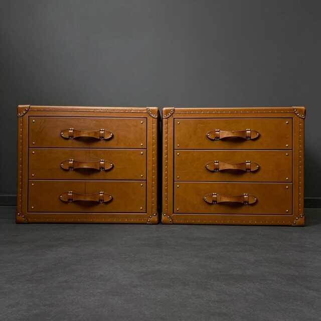 Handcrafted Bedroom Table Wooden Furniture Custom Leather Bedside Cabinet Tan Nightstand Storage Unit Handmade Drawer Tables Trunks Luxury - image 1