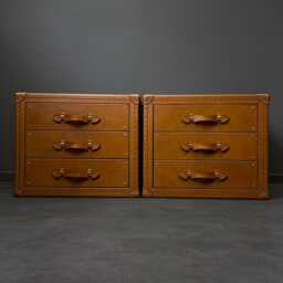 Handcrafted Bedroom Table Wooden Furniture Custom Leather Bedside Cabinet Tan Nightstand Storage Unit Handmade Drawer Tables Trunks Luxury