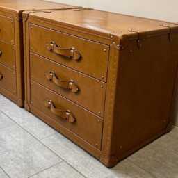 Handcrafted Bedroom Table Wooden Furniture Custom Leather Bedside Cabinet Tan Nightstand Storage Unit Handmade Drawer Tables Trunks Luxury - thumbnail 3
