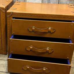 Handcrafted Bedroom Table Wooden Furniture Custom Leather Bedside Cabinet Tan Nightstand Storage Unit Handmade Drawer Tables Trunks Luxury - thumbnail 4