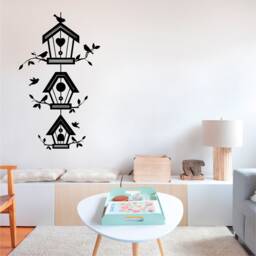 Three Bird Houses Vinyl Wall Art, Decal, Sticker, Transfer, Mural, Decor, Rent Friendly, Interior, Exterior, Full Removable, - 0268 - thumbnail 1