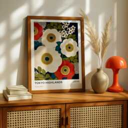 Tokyo Highlands Floral Art Print - Marimekko Inspired Japanese Poster, Japandi Botanical Wall Decor - thumbnail 3