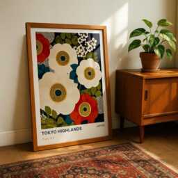 Tokyo Highlands Floral Art Print - Marimekko Inspired Japanese Poster, Japandi Botanical Wall Decor - thumbnail 2