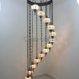 15 Ball Turkish Mosaic Chandelier, Large Globes, White - thumbnail 2