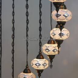 15 Ball Turkish Mosaic Chandelier, Large Globes, White - thumbnail 4